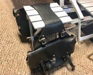 Vintage Black Leather Motorcycle Buckled Saddlebags