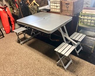 Portable Aluminum Picnic Table that folds up into a slimline, easy-to-store/carry capacity. Great for camping or for a motorhome! 