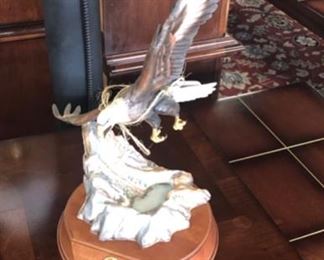 "LORD OF SKIES," by Ted Blaylock, for the Alaskan Chilkat Bald Eagle Preserve, Fine Hand-Painted Porcelain Eagle on Wooden Base