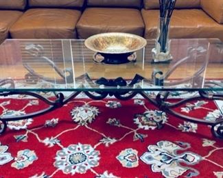 Wrought iron, glass coffee table.