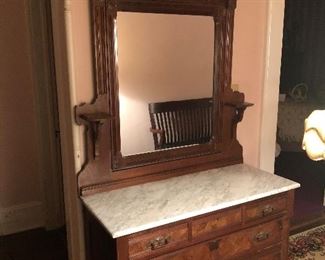 Victorian Eastlake Marble Top Dresser