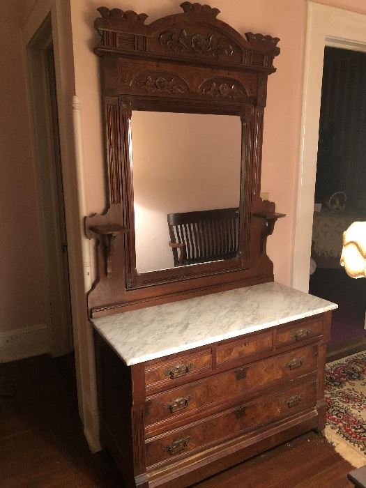 Victorian Eastlake Marble Top Dresser