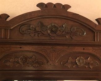 Detail of Crest on Victorian Eastlake Marble Top Dresser