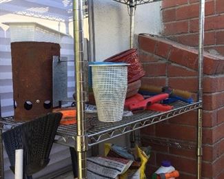 One of several rolling metal racks.