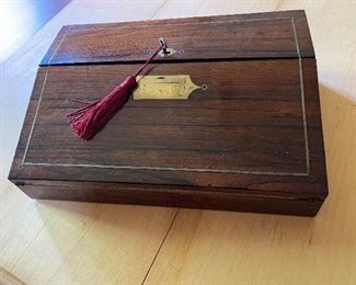 Wonderful old writing desk with ink wells