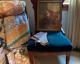 Victorian upholstered chair in bedroom