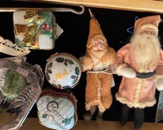 Limoges boxes and vintage Santa ornaments