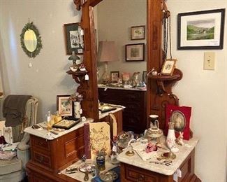 Beautiful marble topped dresser that matches the gorgeous Victorian bed