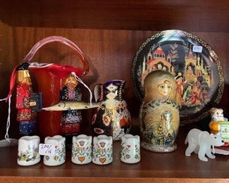 Russian nesting doll and various Russian collectibles