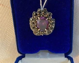 Marcasite and amethyst sterling ring