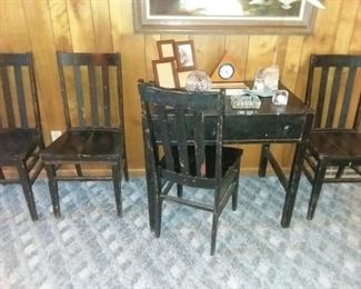 Vintage desk and 4 chairs 