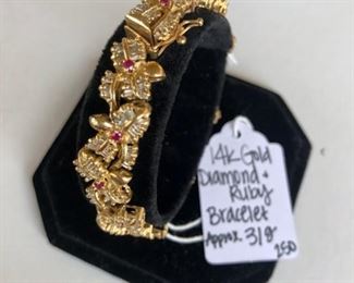 14k Gold, Diamond & Ruby bracelet