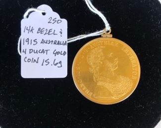 14k Bezel 1915 Australian 4 Ducat Gold Coin