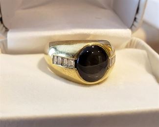 #9 - Men's 18K Yellow Gold Black Star Sapphire / Diamond Ring