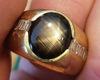 #9 - Men's 18K Yellow Gold Black Star Sapphire / Diamond Ring