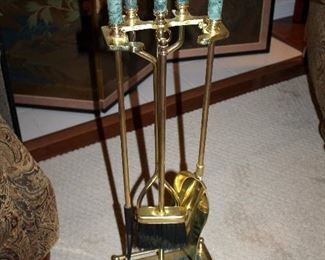 #26 - Brass / Green Marble Fireplace Tools