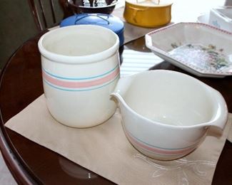 #37 - McCoy Pottery "Pink & Blue Stripes" Canister & Batter Bowl
