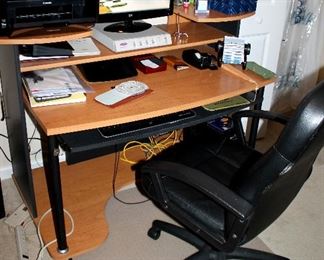 #45 - Computer Desk Lot - includes computer desk, rolling chair, chair mat, paper shredder, desk accessories, Canon printer, and HP desktop computer