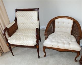 #55 - 2 Upholstered Cane Armchairs