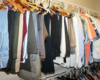 #59 - Men's Closet Lot - entire closet of men's clothing (shirts, pants, shorts, jackets, sport coats, etc) - shoes, ties, belts, hats, etc. Sizes large to XL, 36-42 - shoes size 13