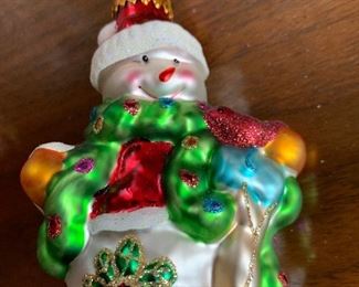 Snowman with Green Scarf and Glitter Polka Dots $6.00