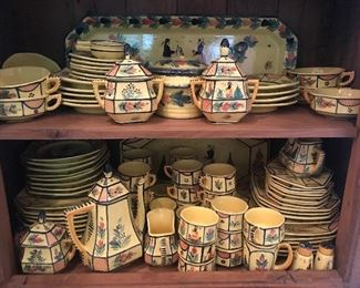 Quimper French Dishware Set service for 8 plus several serving pieces