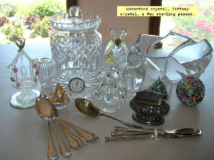 Fine crystal including Waterford, Tiffany, and some Depression-era stemware,

A coveted HUGE set of Royal Cauldon's "King's Plate" china, including 2 sizes of cups and saucers, plus cream soups with saucers.

An impressive assortment of Lladro and Royal Doulton figurines (we're still unpacking them from storage).

An impressive assortment of Swarovski crystal pieces (we're still unpackng them from storage)

An impressive number of guaranteed authentic designer handbags by Gucci, Prada, Louis Vuitton, and Coach.  (We have brought these in from a previous estate sale we hosted -- they remain spectacular and for those who find Willowbrook an easier drive, you'll be glad we did!)

Furniture includes:

a stunning black lacquer dining room table, a lighted black lacquer china cabinet with two separate cabinet towers.

A recliner sectional sofa with corner storage piece and matching recliner.

Floral sofa and matching love seat.

Fabulous 1960s signed Howard Miller padded bucket chairs!  Yay!