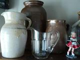 Vintage crock-ware, Coke figurine, and antique water pitcher!