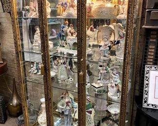 FABULOUS GOLD LIGHTED CURIO CABINET (2 OF 2), FULL OF VICTORIAN FIGURINES