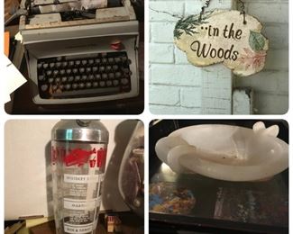 Vintage typewriter no longer available, cute sign, vintage cocktail shaker, alabaster ash tray