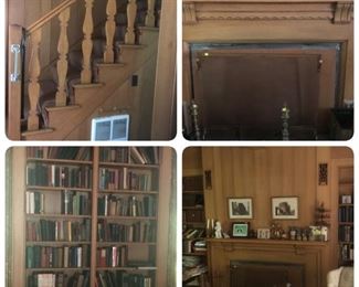 Bookcases, fireplace surround, mantels