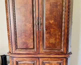 BEAUTIFUL BURLED WOOD ENTERTAINMENT CENTER / PERFECT FOR A BAR OR LINEN PRESS