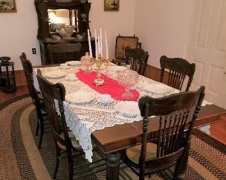 Lot #1 Antique Farmhouse Dining Table with Chairs $750 (42"x95" w/leaf)