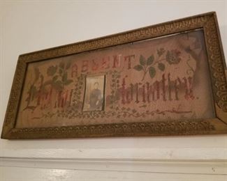 Antique Hand Made Absent But Not Forgotten. Picture is from Mid 1800's or before. Antique Embroidery 1800's $100