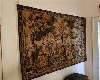 Vintage Estate Victorian Salon Scene French Tapestry Wall Hanging 73" x 48" $200