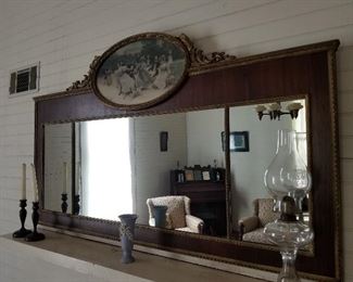 Lot #39 Antique Wood/3 panel glass Mahogany Gold trim mirror $425