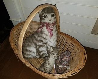 VINTAGE CAT & Kitten HAND SEWN FROM FABRIC PANEL STUFFED ANIMAL 7"