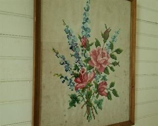 Vintage Hand Embroidered Embroidery Cross Stitch Roses $25