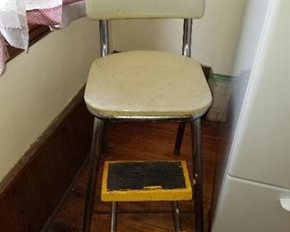 Vintage Kitchen Step Stool & Chair $30