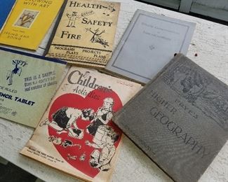 Antique Higher Geography Hardback & Vintage Children School Booklets