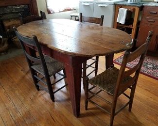 Lot #31 Antique Farmhouse Table with 4 Chairs $500 (60"Lx31"Wx31"H)