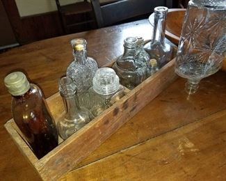 Collectible Glass Bottles with Wood Carrier