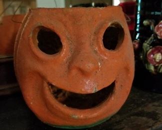 Vintage Halloween Paper Mache Pulp Pumpkin Jack O Lantern RARE