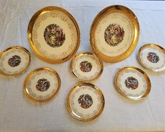 Sabin Crest-O-Gold Vintage Warranted 22K (Two) 10" Dinner Plates & 6 Saucers $45