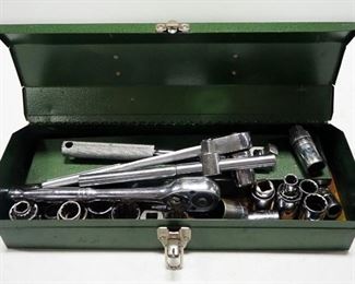 Ratchet And Socket Set, Includes Swivel, Slide, Extender And More, In Metal Tool Box