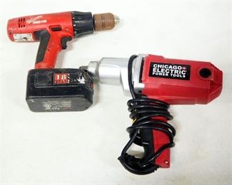 Milwaukee Power-Plus 18 Volt Drill, And Chicago Electric Corded 1/2" Impact Wrench, Powers On