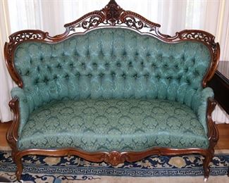 055a - Meeks rosewood rococo pierced carved laminated parlor sofa, Stanton Hall pattern, 65.5 in. W, 50 in. T, 24 in. D.