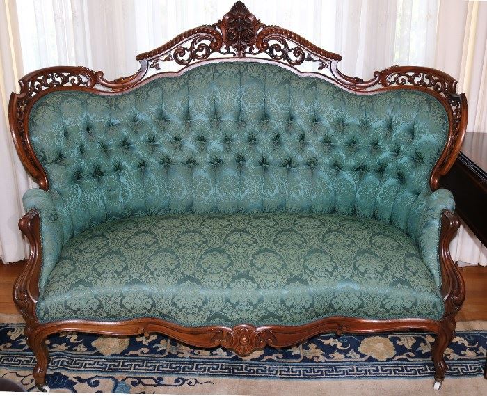 055a - Meeks rosewood rococo pierced carved laminated parlor sofa, Stanton Hall pattern, 65.5 in. W, 50 in. T, 24 in. D.