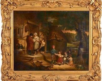 064 - Fine Large 19th Century Oil on Canvas in Ornate Gilt wood Frame. W. 46 in., H. 38 in.