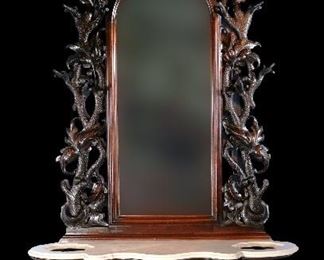 070 - Very rare walnut Victorian hall tree, museum quality carved all over with original marble, 8 ft. 2 in T, 46 in. W.